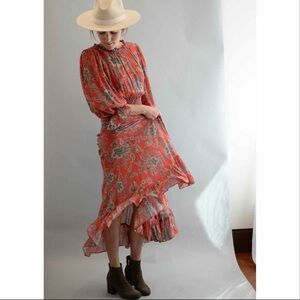 ICONS Objects Of Devotion Red Paisley Floral Midi Cottagecore Dress Small
